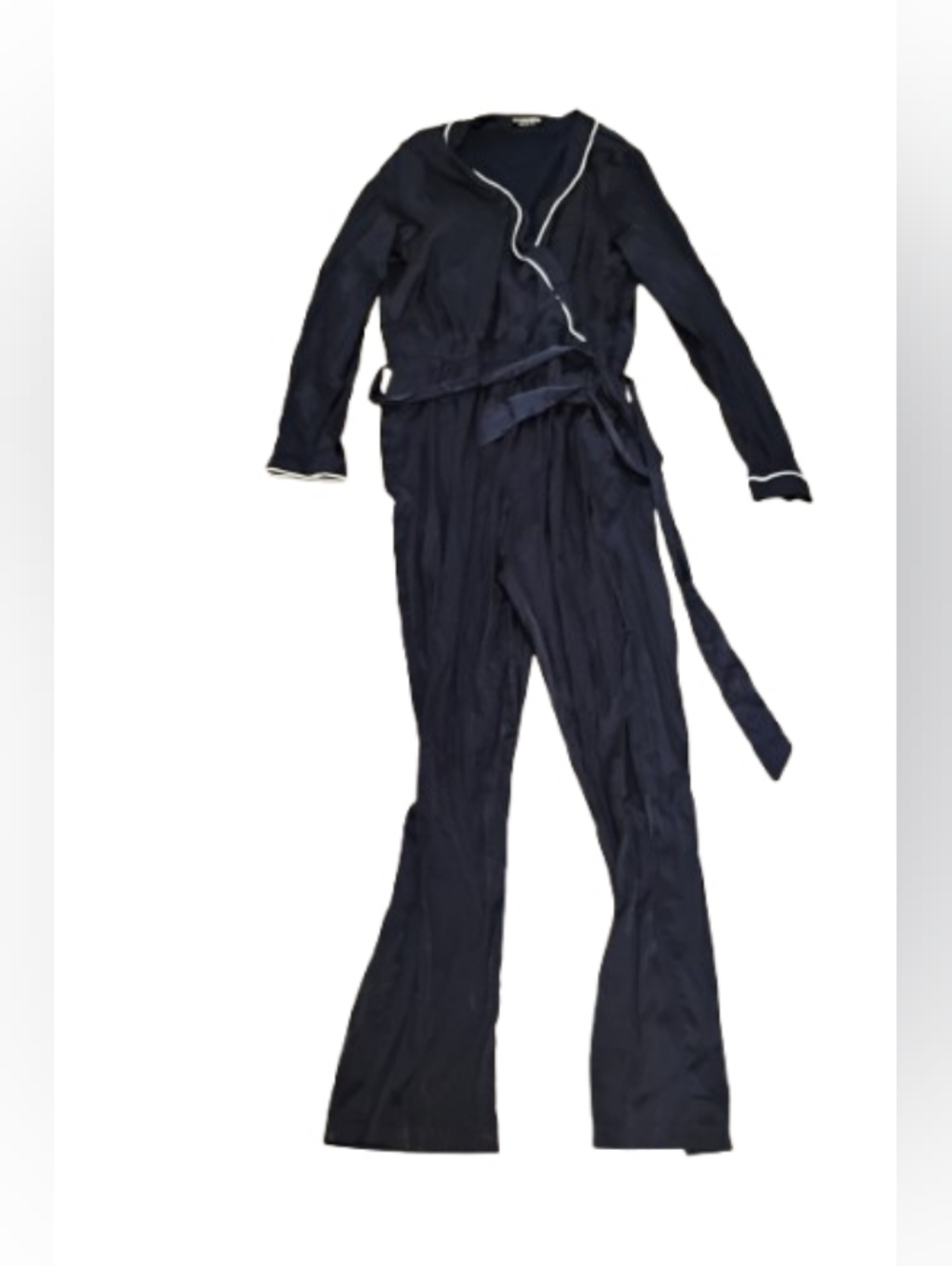 Fashion Union Satin Wrap V Neck Contrast Trim Blue Jumpsuit Sz 8 US